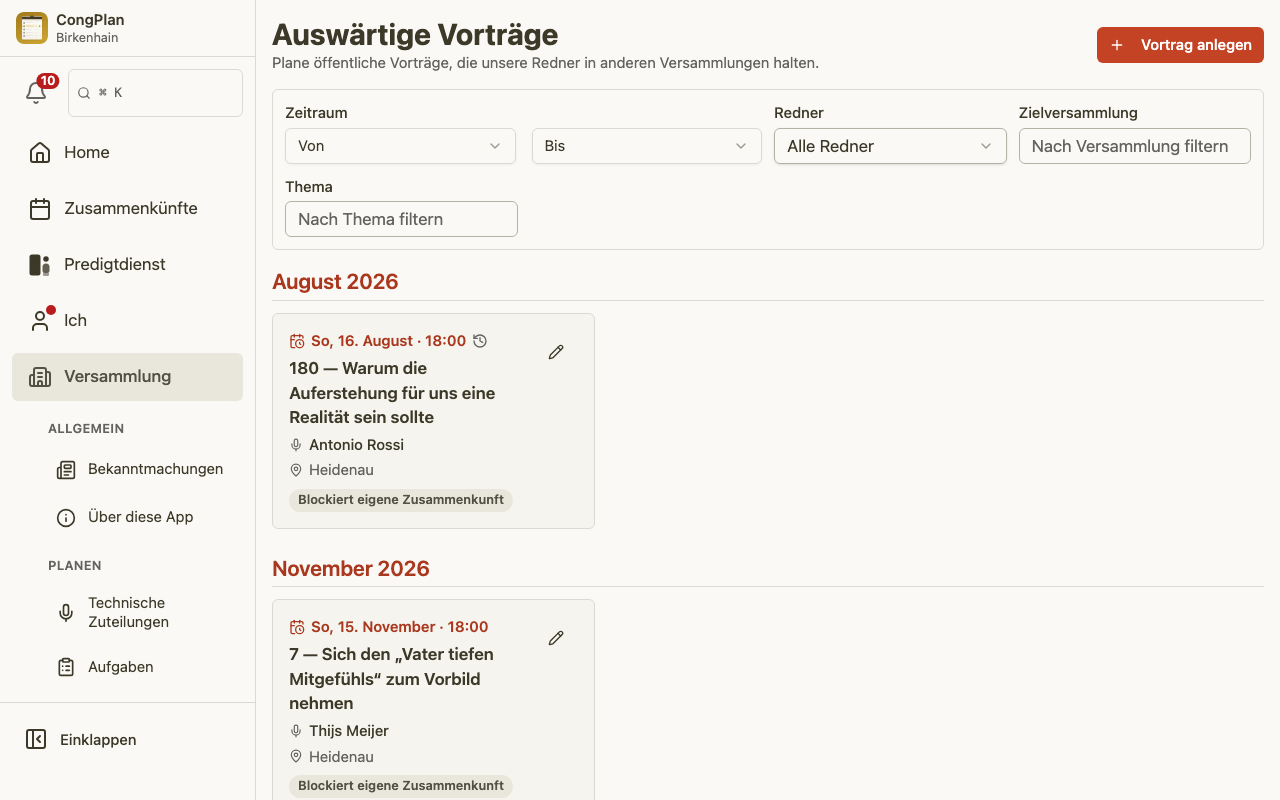 Liste der auswärtigen Vorträge