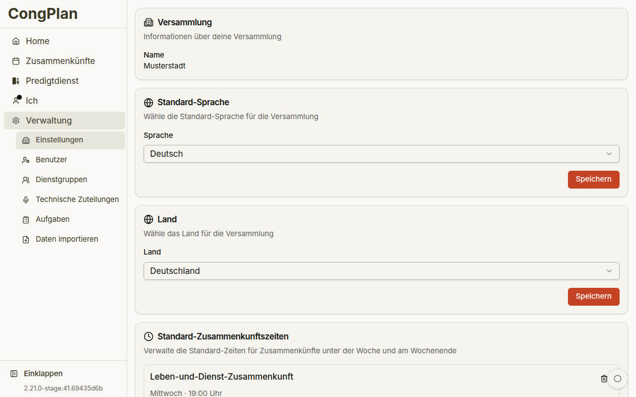 Versammlungseinstellungen