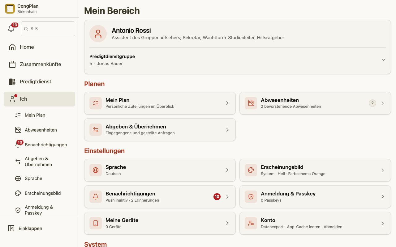 Die Karte Datenexport auf der Kontoseite