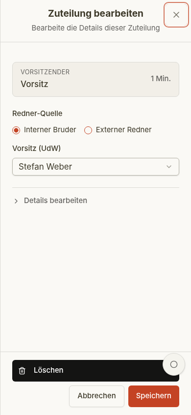 Zuteilung bearbeiten auf dem Handy