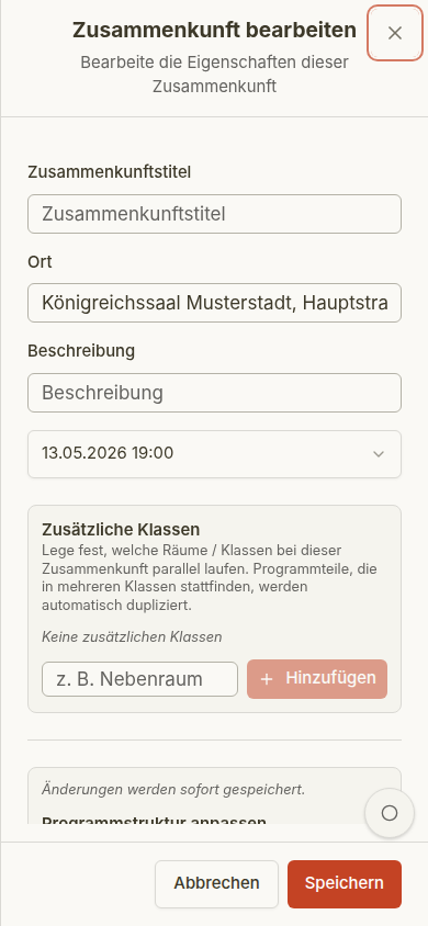 Zusammenkunft bearbeiten auf dem Handy