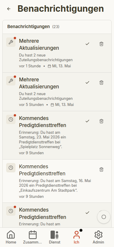 Benachrichtigungszentrale auf dem Handy