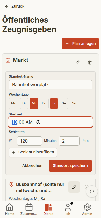 Standort für öffentliches Zeugnisgeben auf dem Handy