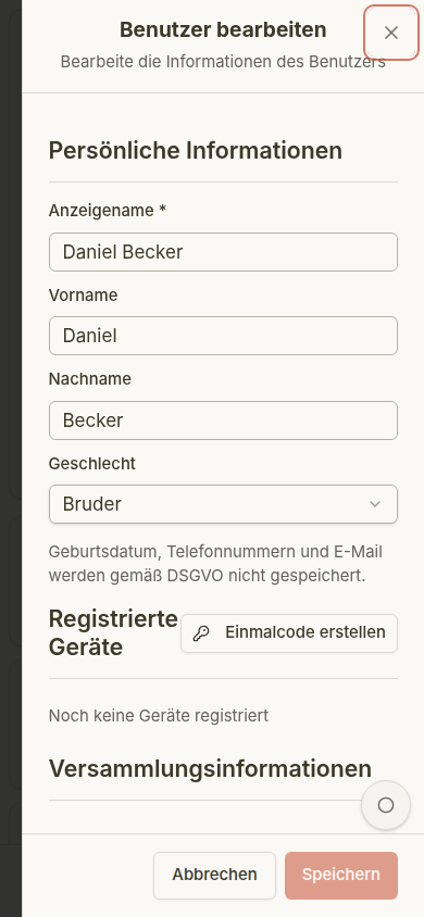 Benutzer bearbeiten auf dem Handy