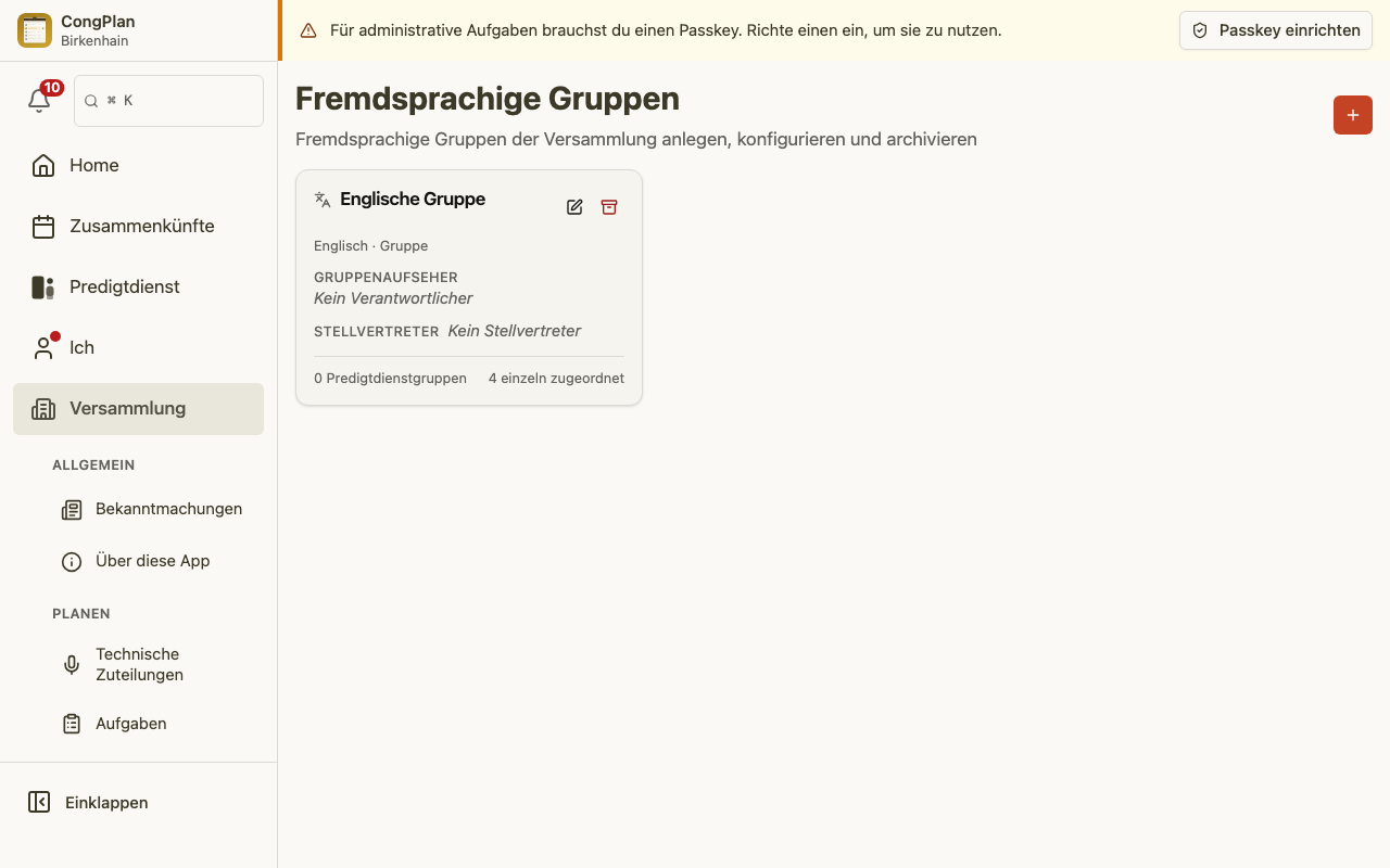 Verwaltung fremdsprachiger Gruppen