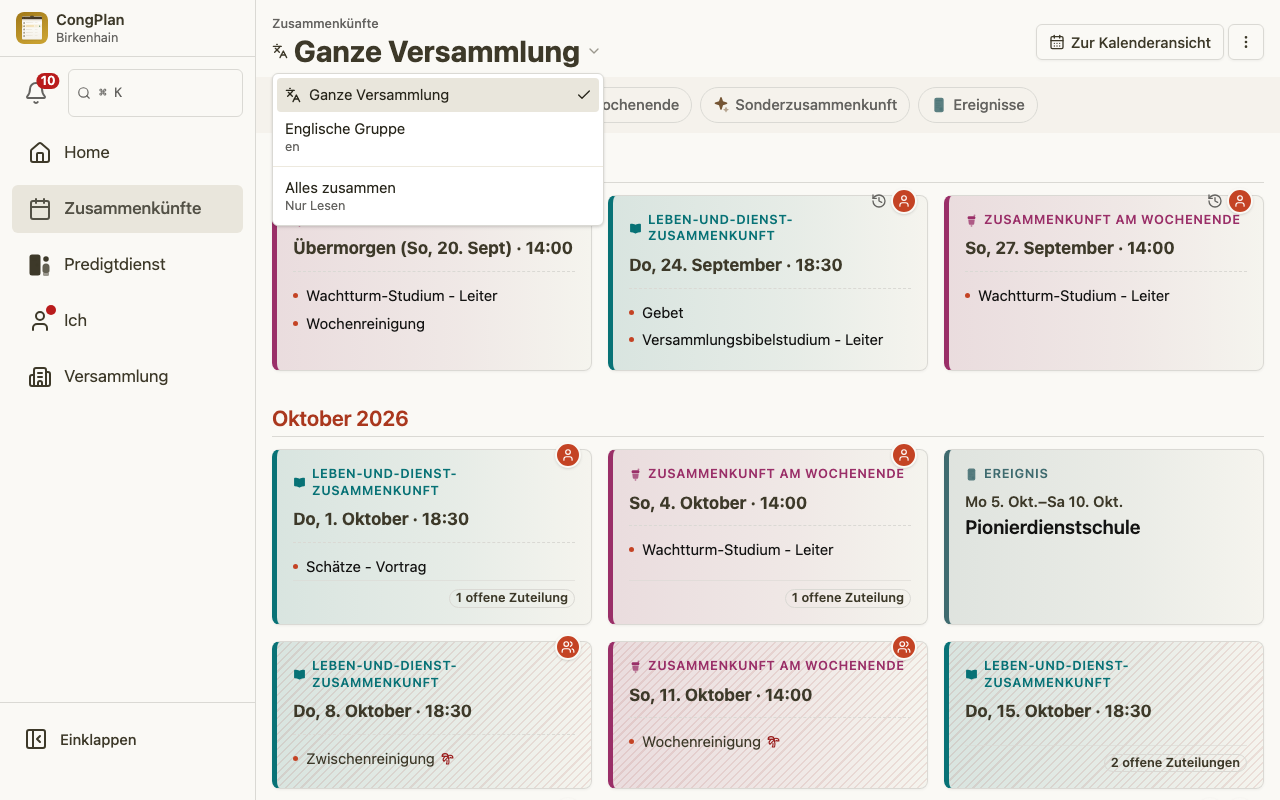 Umschalter für den Planungskontext