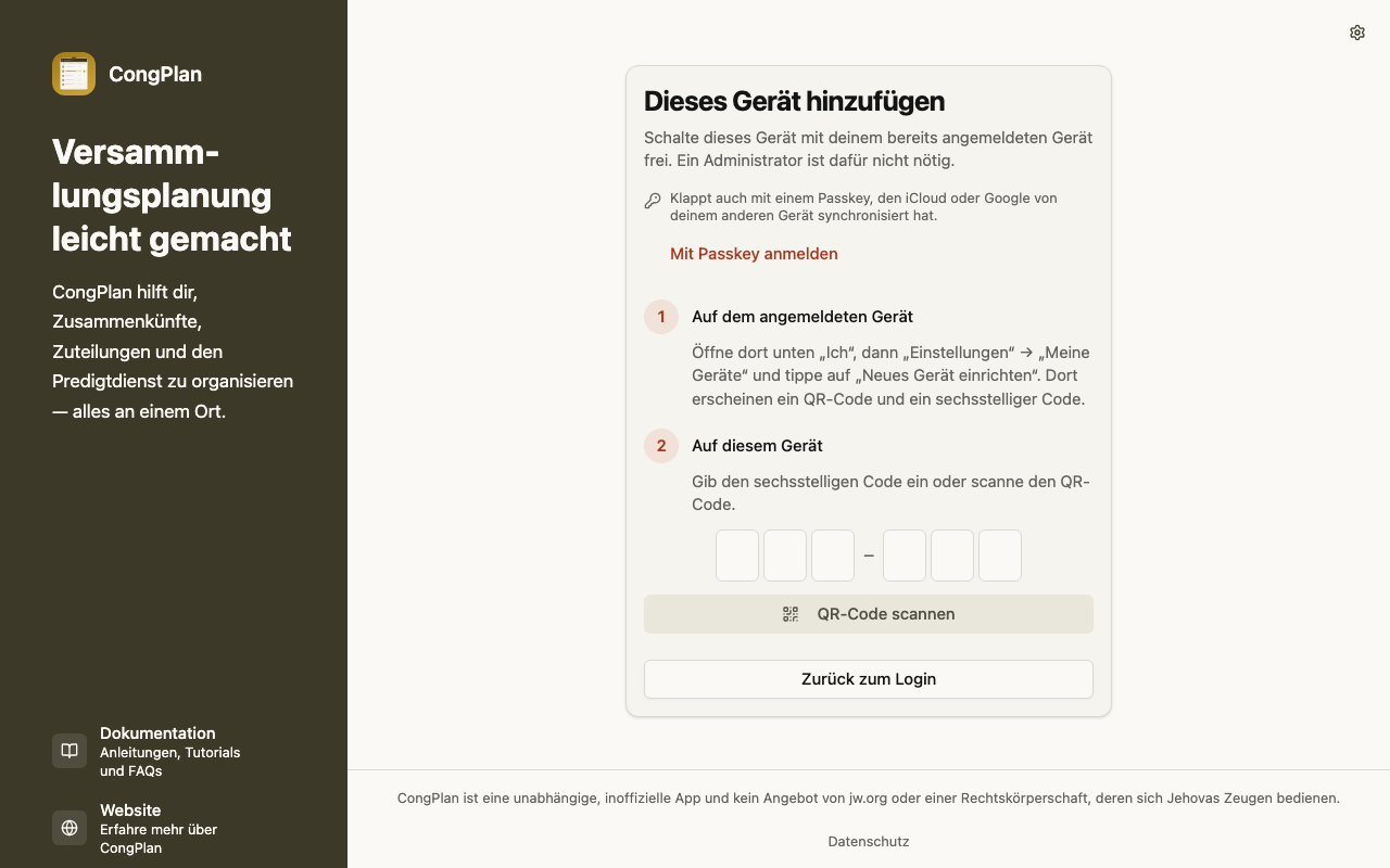 Seite „Dieses Gerät hinzufügen“
