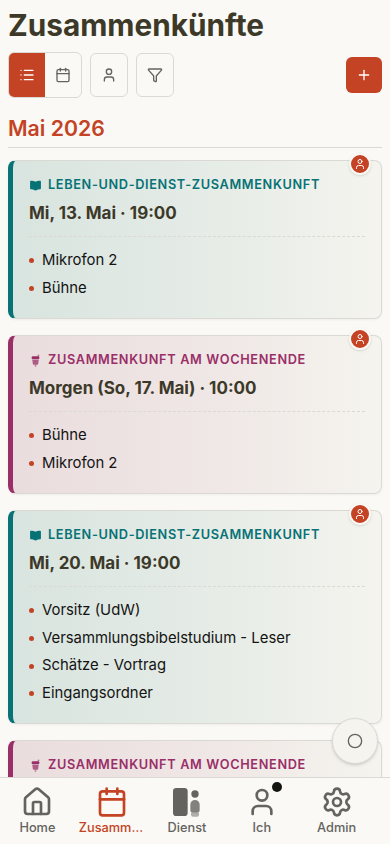 Thomas Zusammenkunftsliste auf dem Handy
