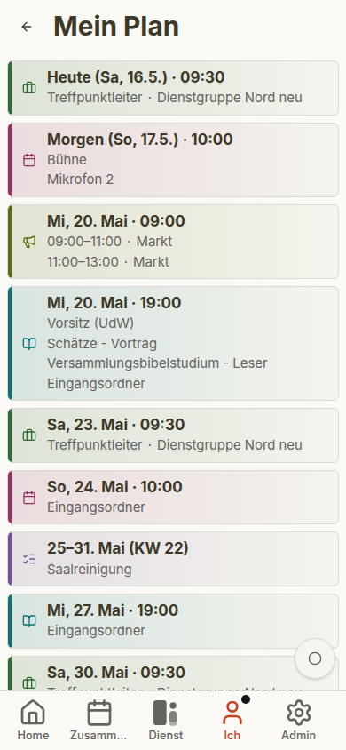 Thomas persönlicher Plan auf dem Handy