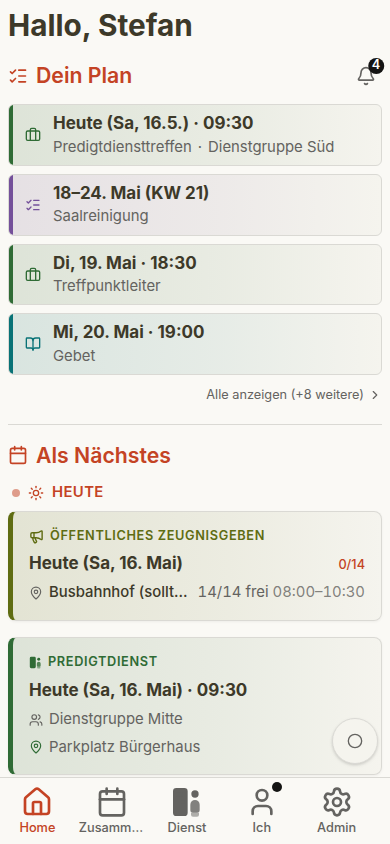 Stefan Dashboard auf dem Handy