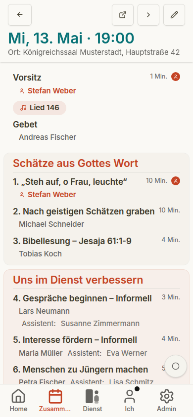 Stefan Zusammenkunftsdetails auf dem Handy