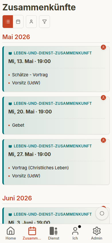 Stefan Zusammenkunftsliste auf dem Handy