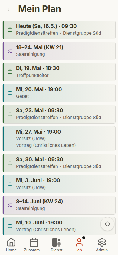 Stefan persönlicher Plan auf dem Handy
