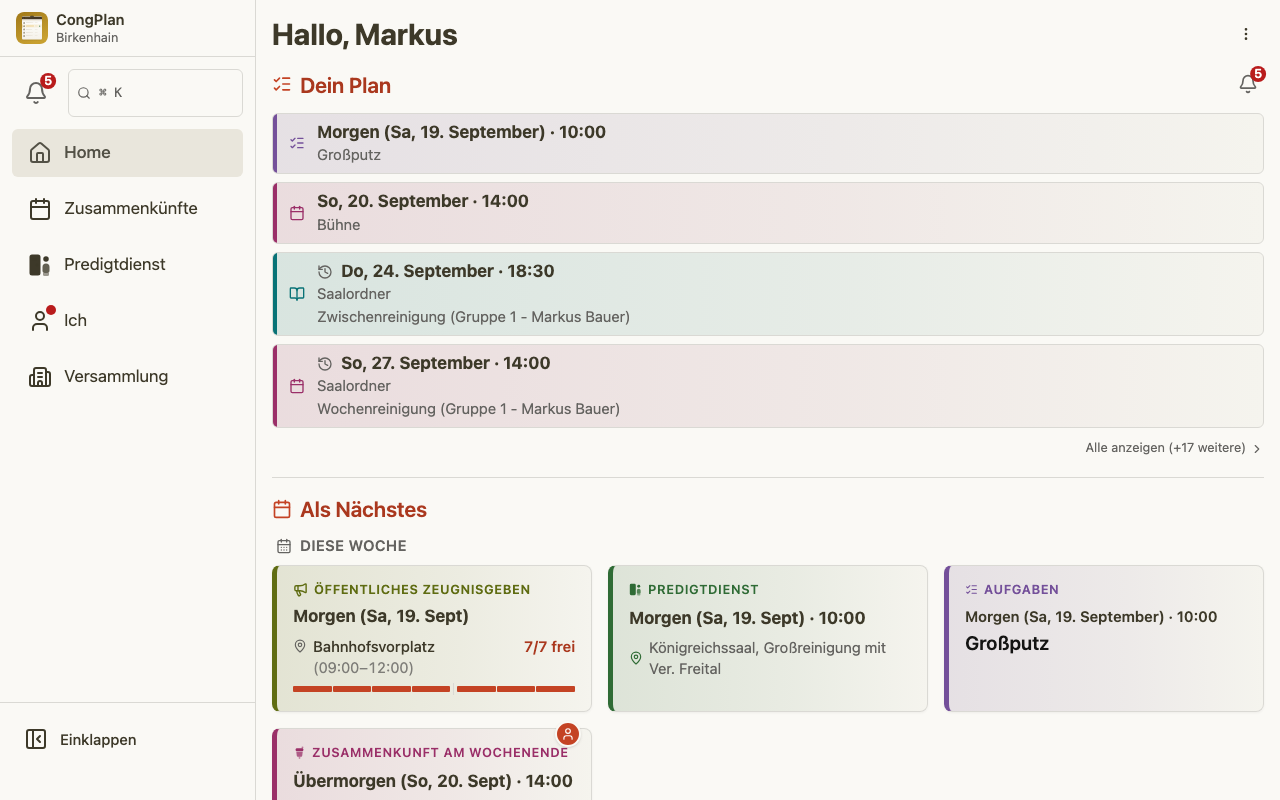 Dashboard des Dienstaufsehers am Desktop