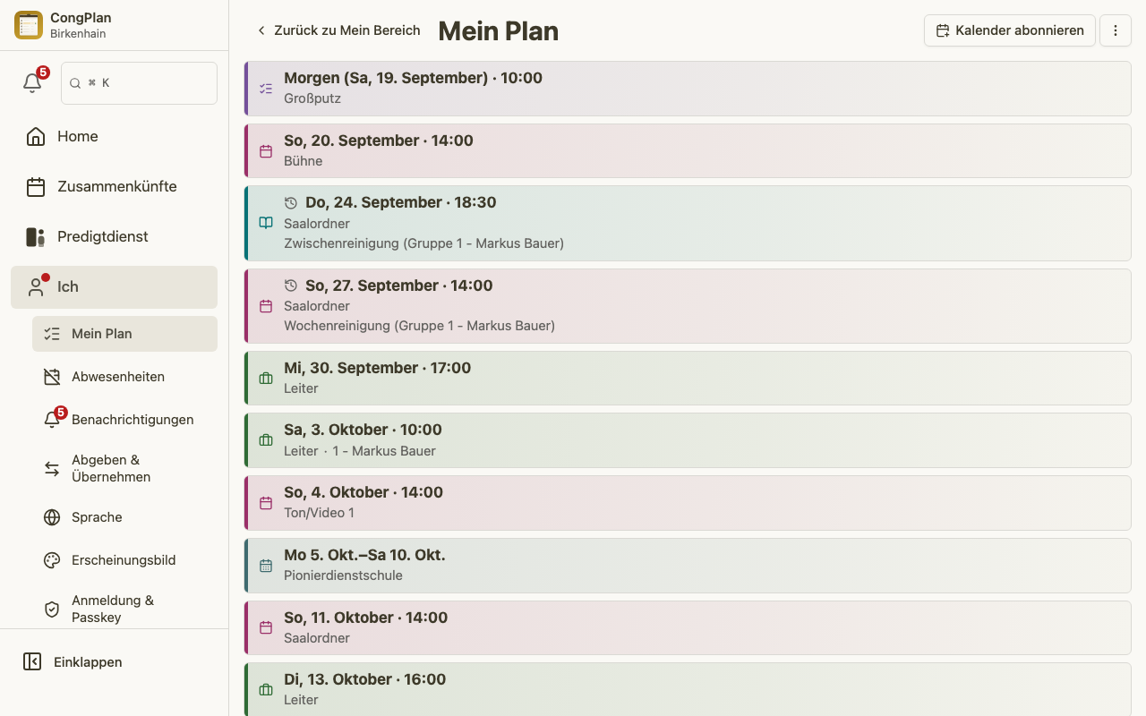 Persönlicher Plan des Dienstaufsehers am Desktop
