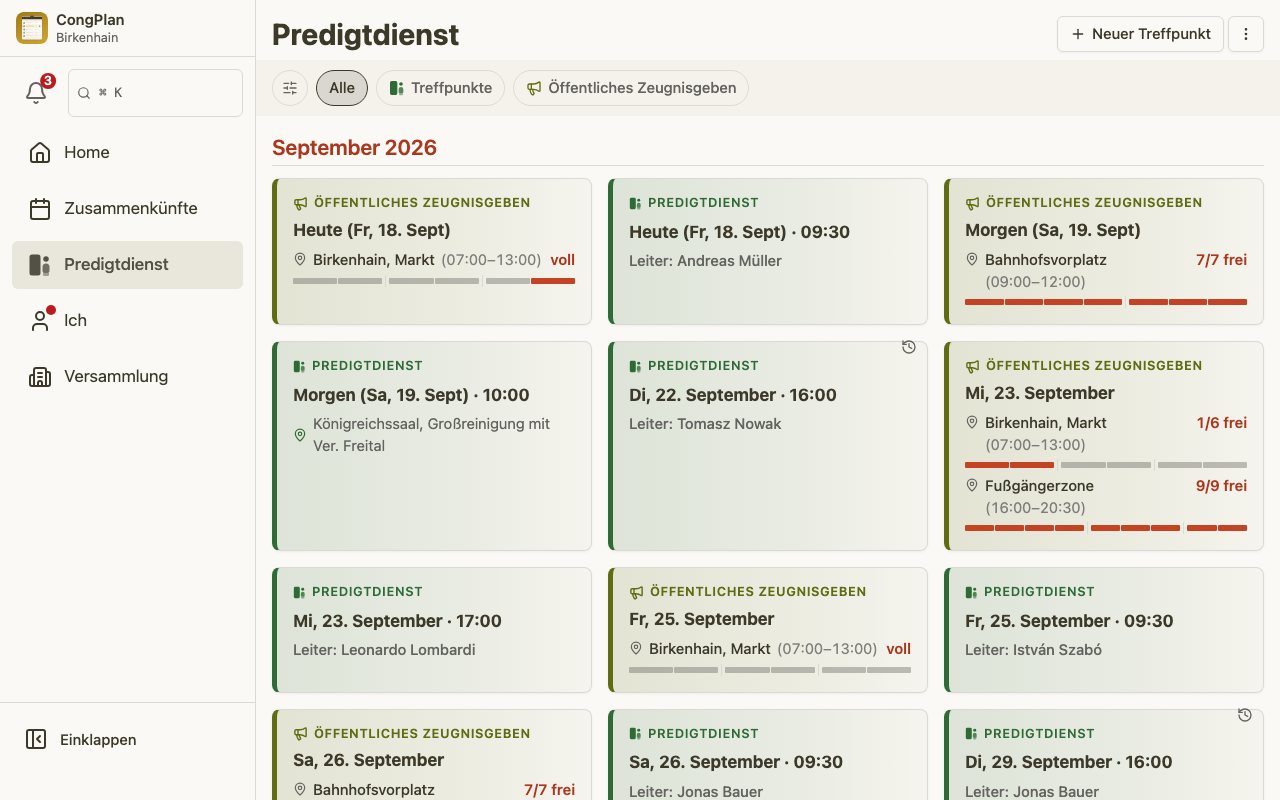 Predigtdienst aus Sicht des Zusammenkunftsplaners am Desktop