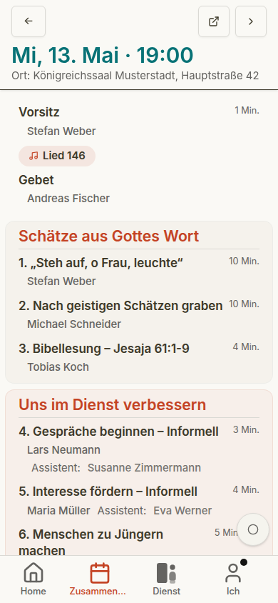 Lisa Zusammenkunftsdetails auf dem Handy