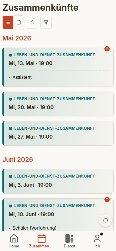 Lisa Zusammenkunftsliste auf dem Handy