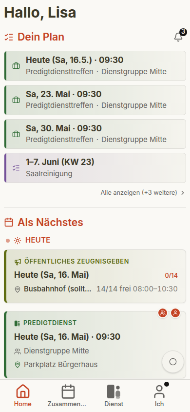 Startseite auf dem Handy