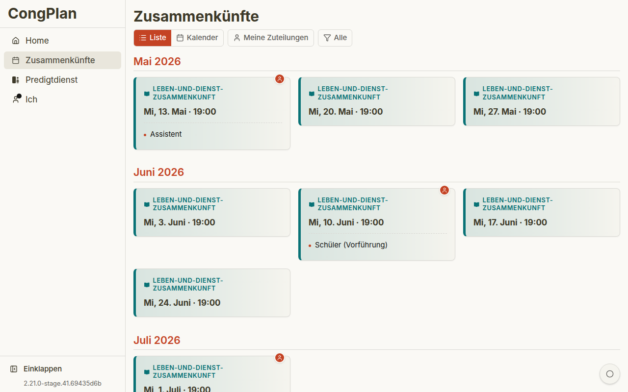Zusammenkunftsübersicht