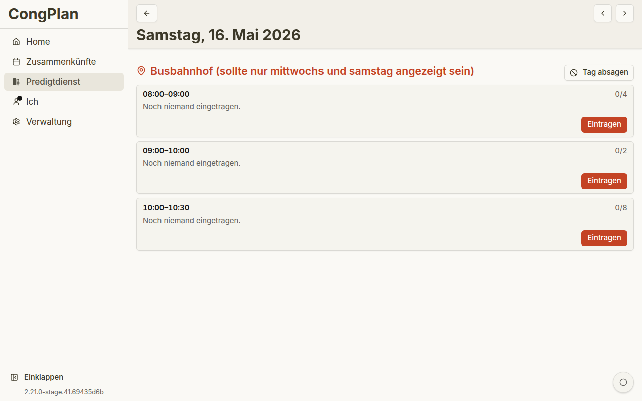 Tagesansicht öffentliches Zeugnisgeben