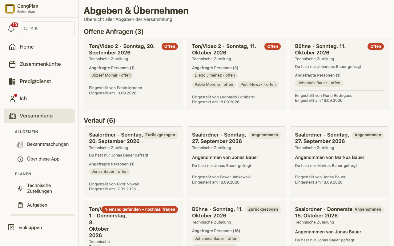 Alle Abgaben der Versammlung