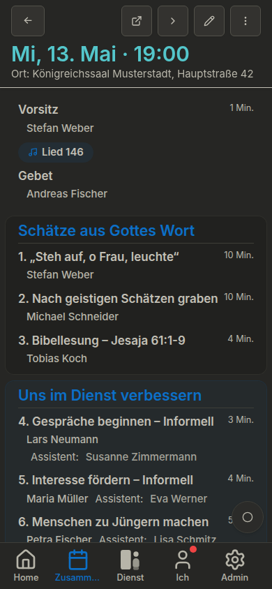 Zusammenkunftsdetail: Deutsch, Dunkel, Blau