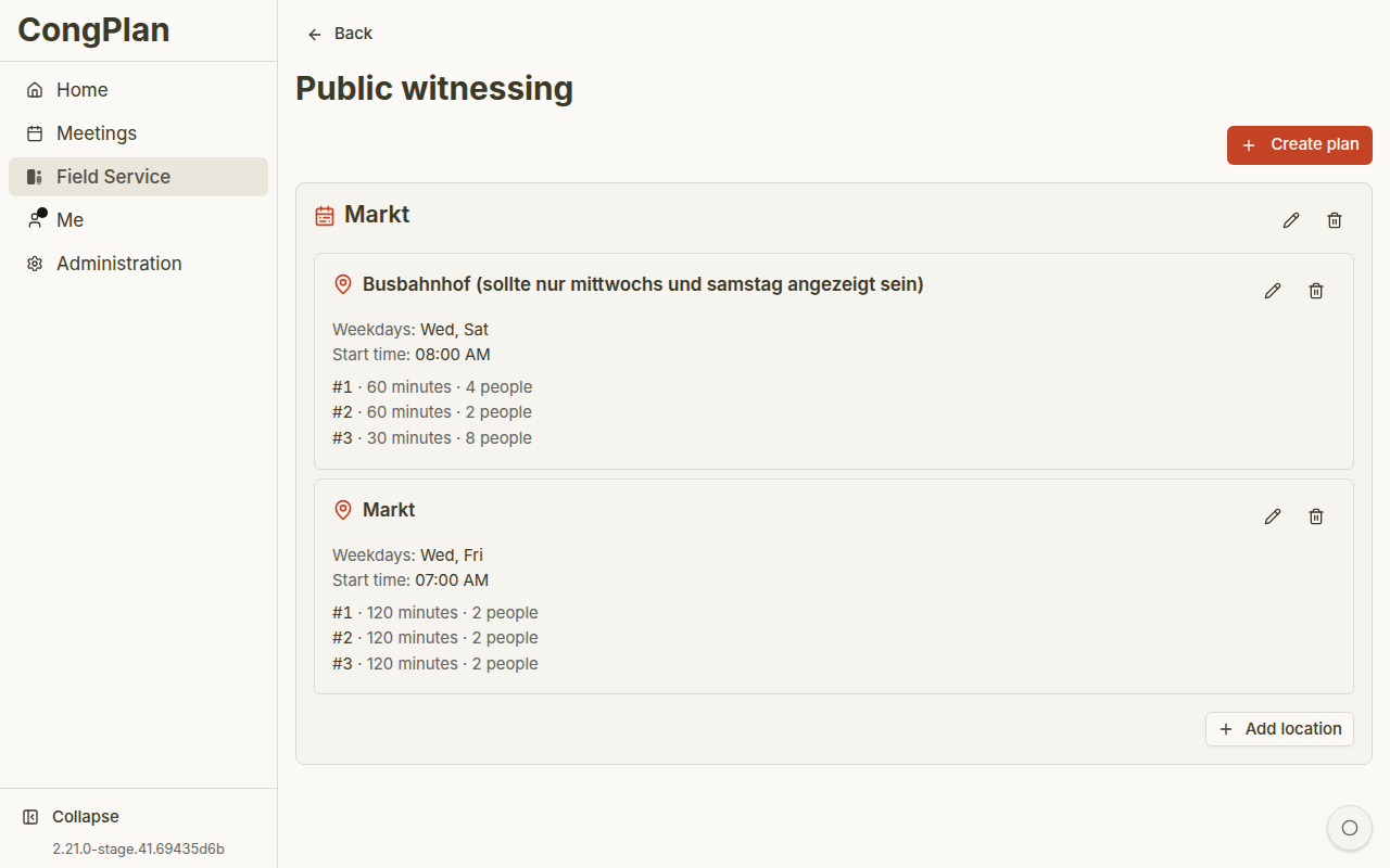 Public witnessing plans