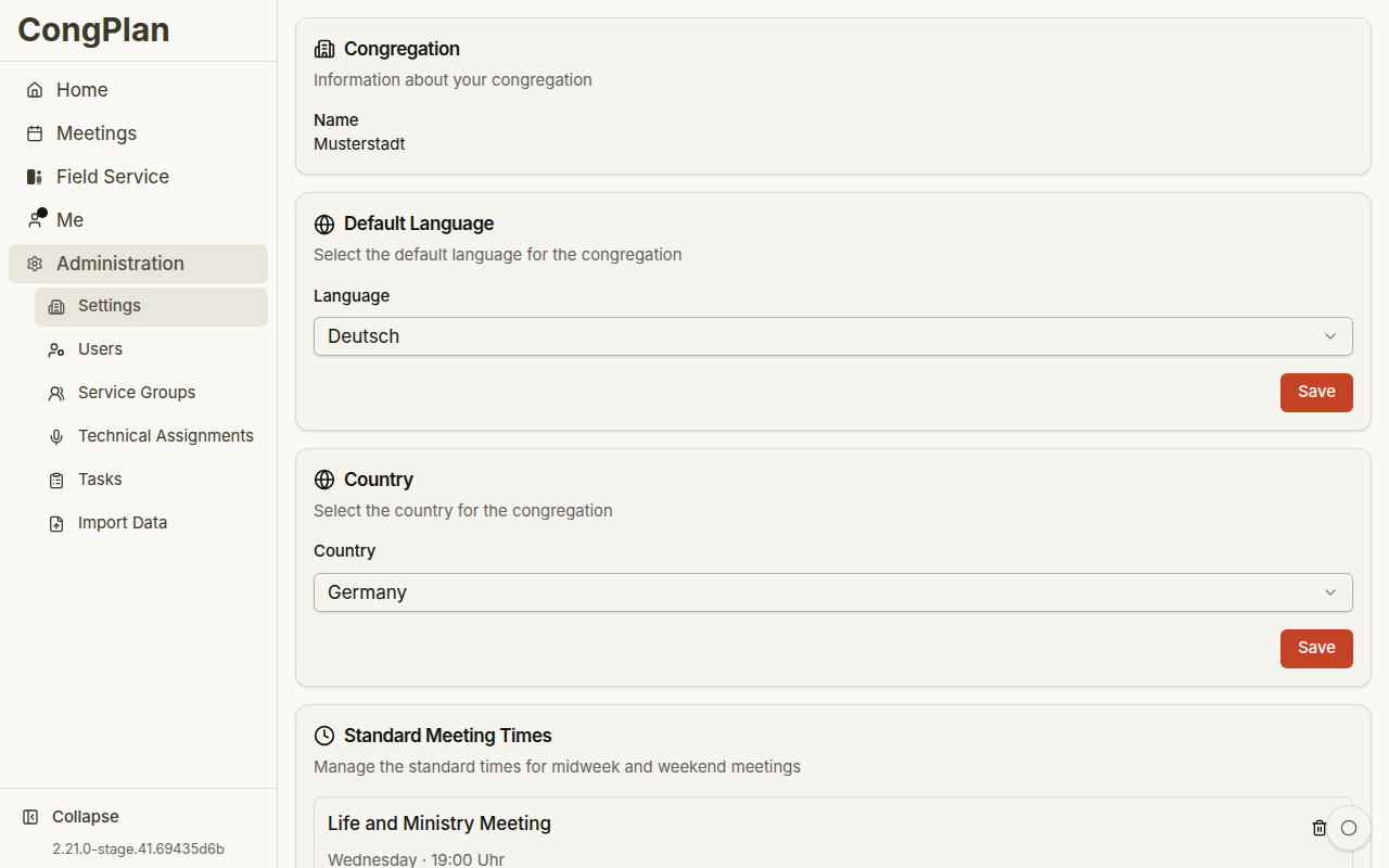 Congregation Settings