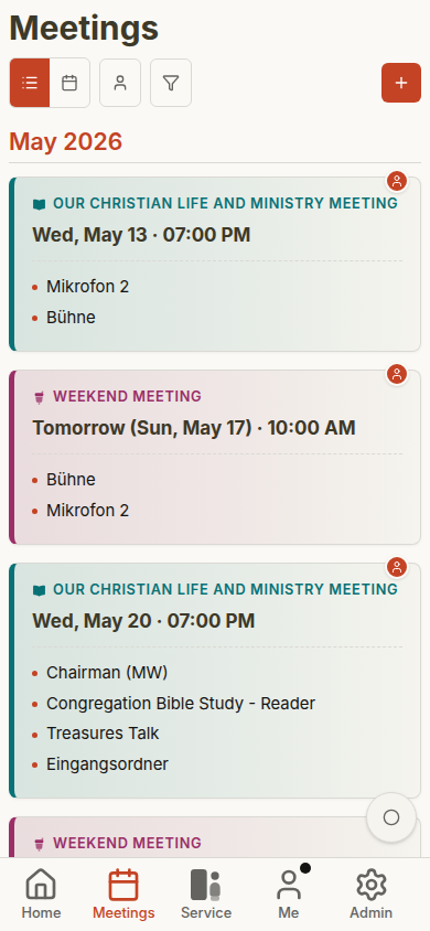 Thomas meetings list on mobile