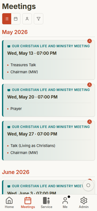 Stefan meetings list on mobile