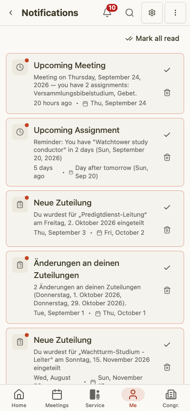 Centro de notificaciones en el móvil