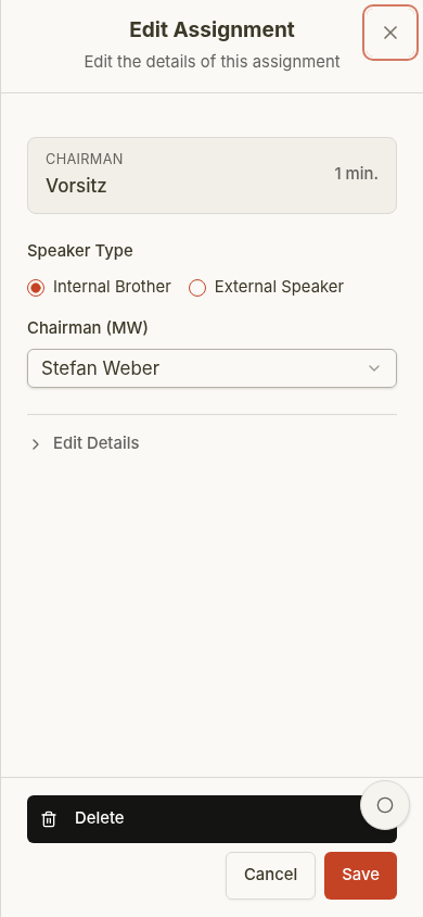 Edit assignment sheet on mobile