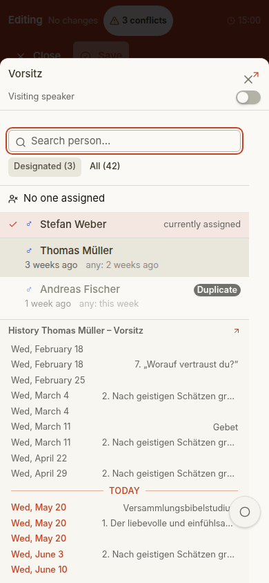 Inline assignment picker on mobile