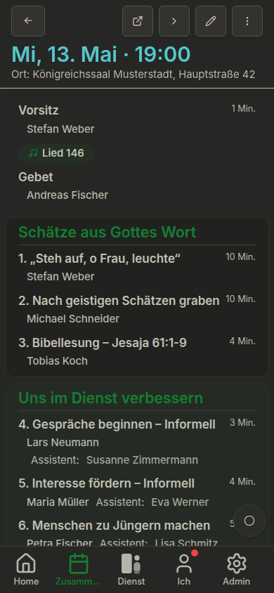 Détails de la réunion: German, Dark, Green
