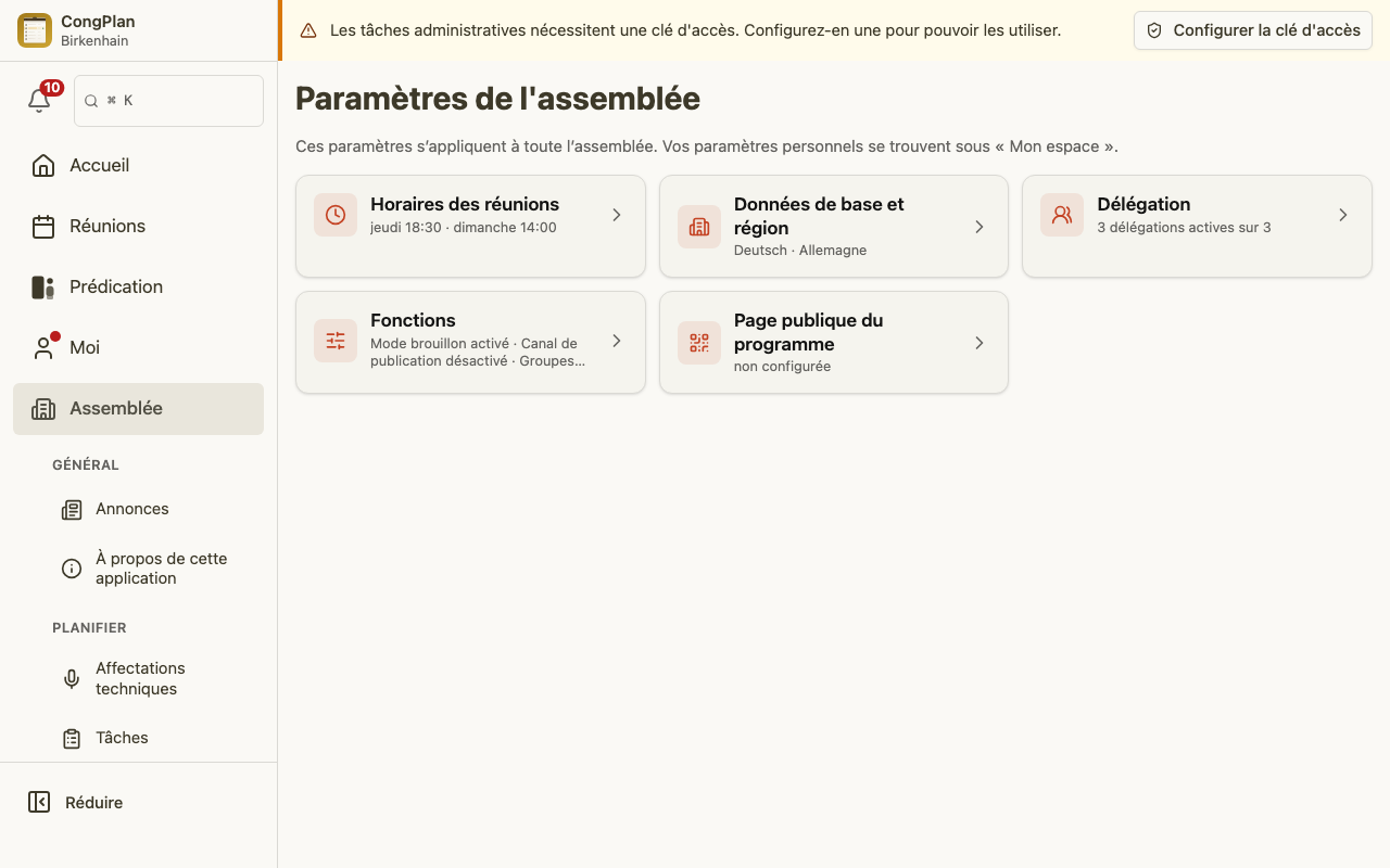 Paramètres de l'assemblée