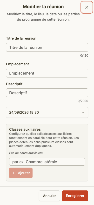 Fiche de modification de réunion sur mobile