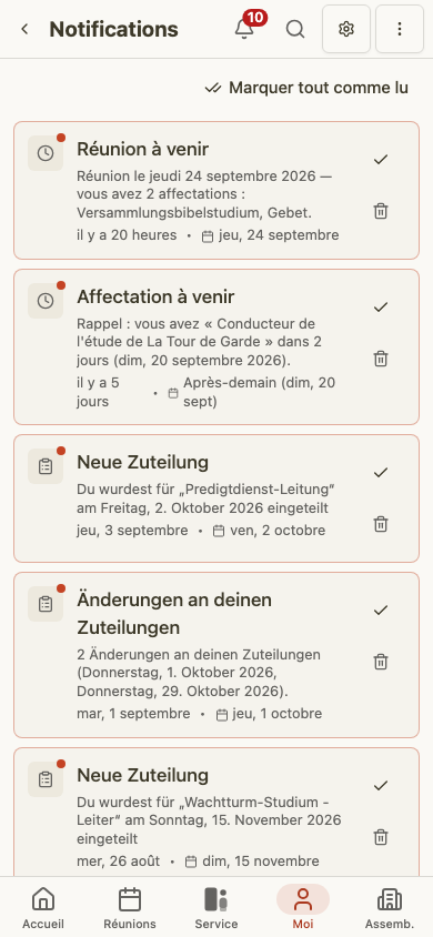 Centre de notifications sur mobile