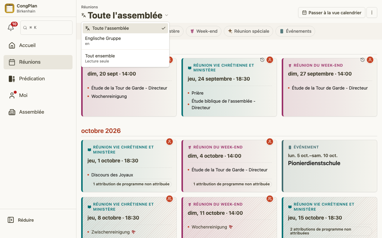 Sélecteur de contexte de planification
