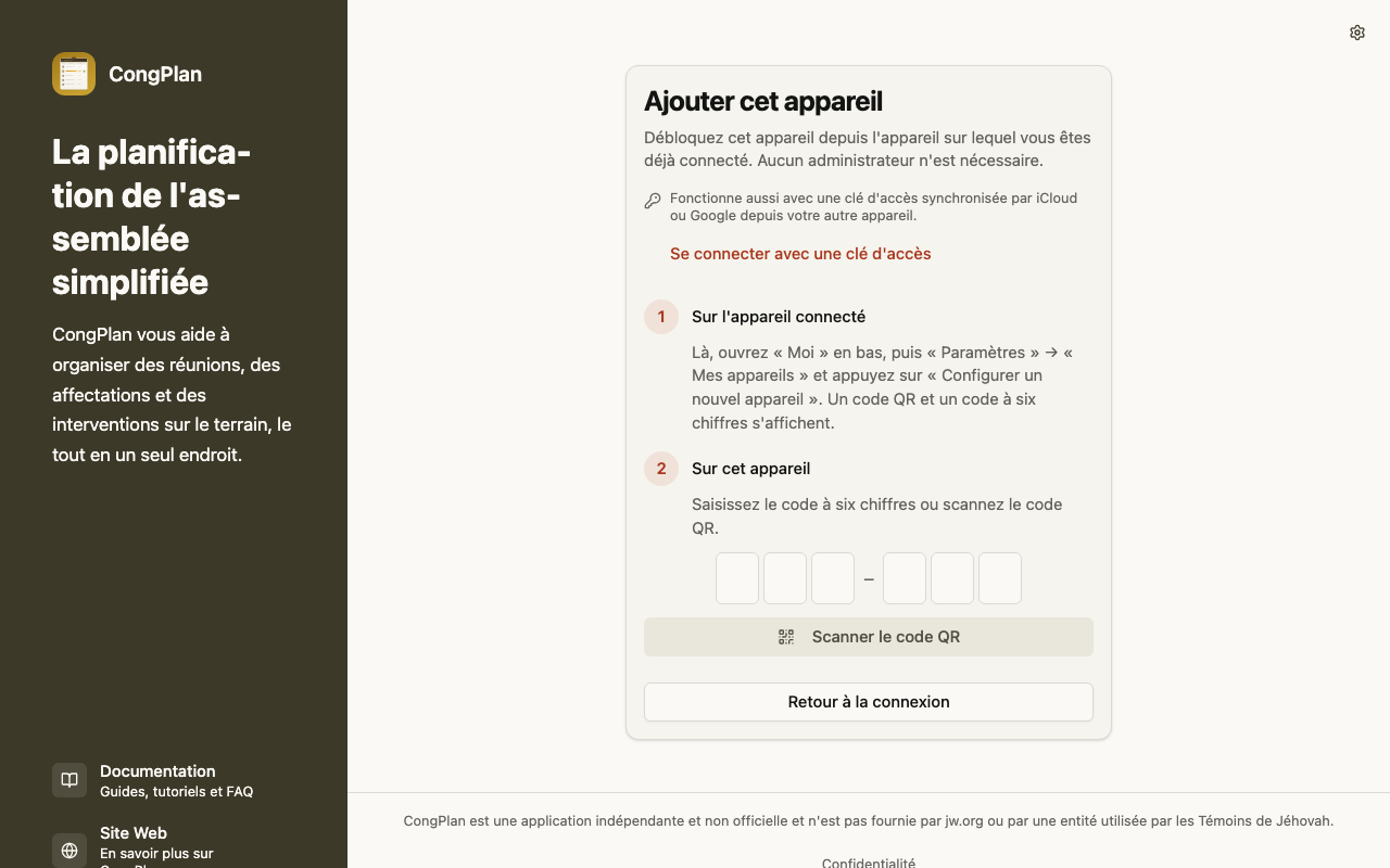 Page « Ajouter cet appareil »
