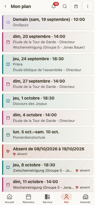 Plan personnel de l'administrateur sur mobile