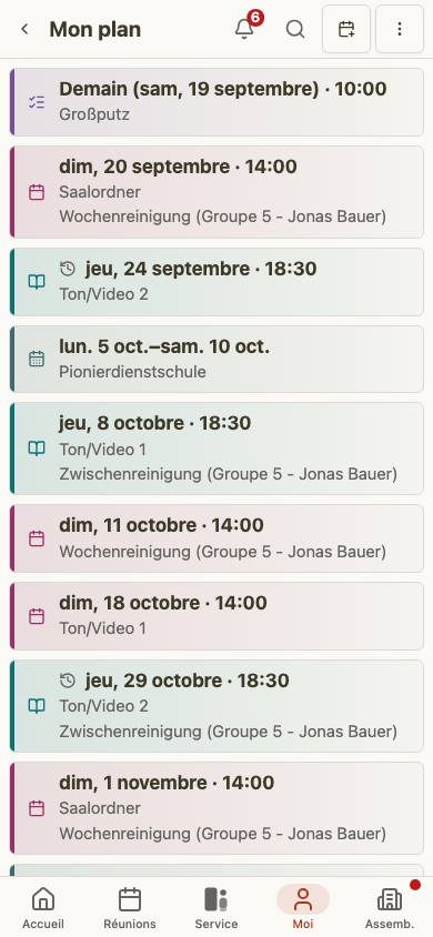 Plan personnel de l'ancien sur mobile