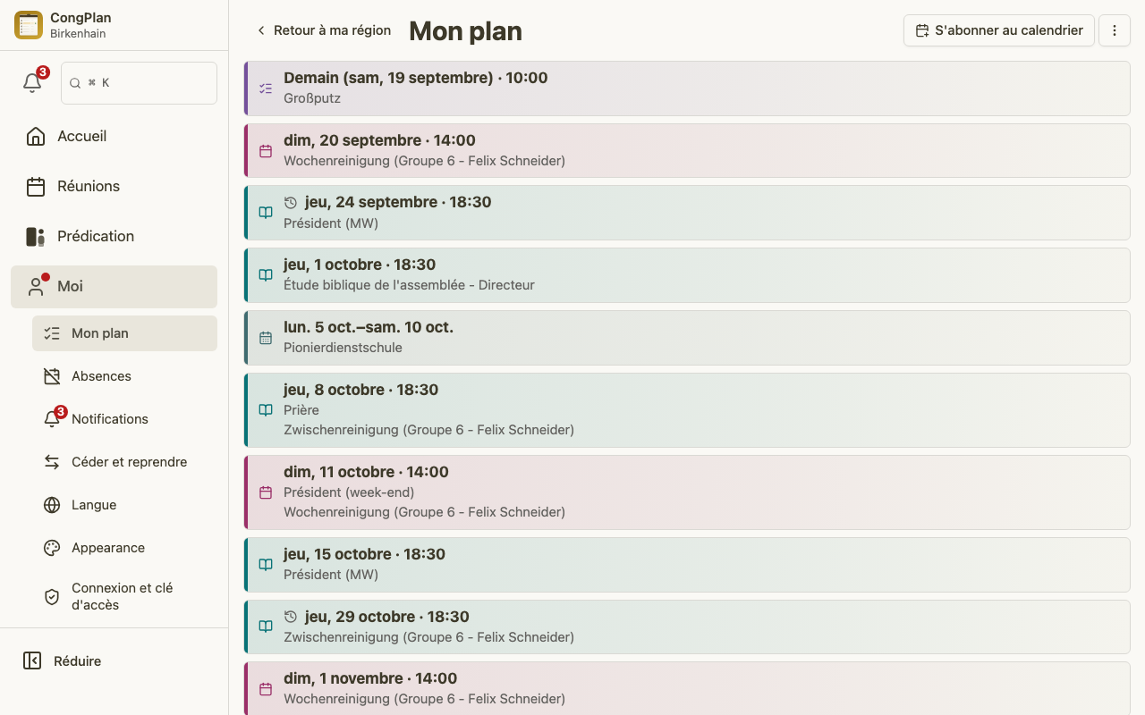 Plan personnel du planificateur des réunions sur ordinateur