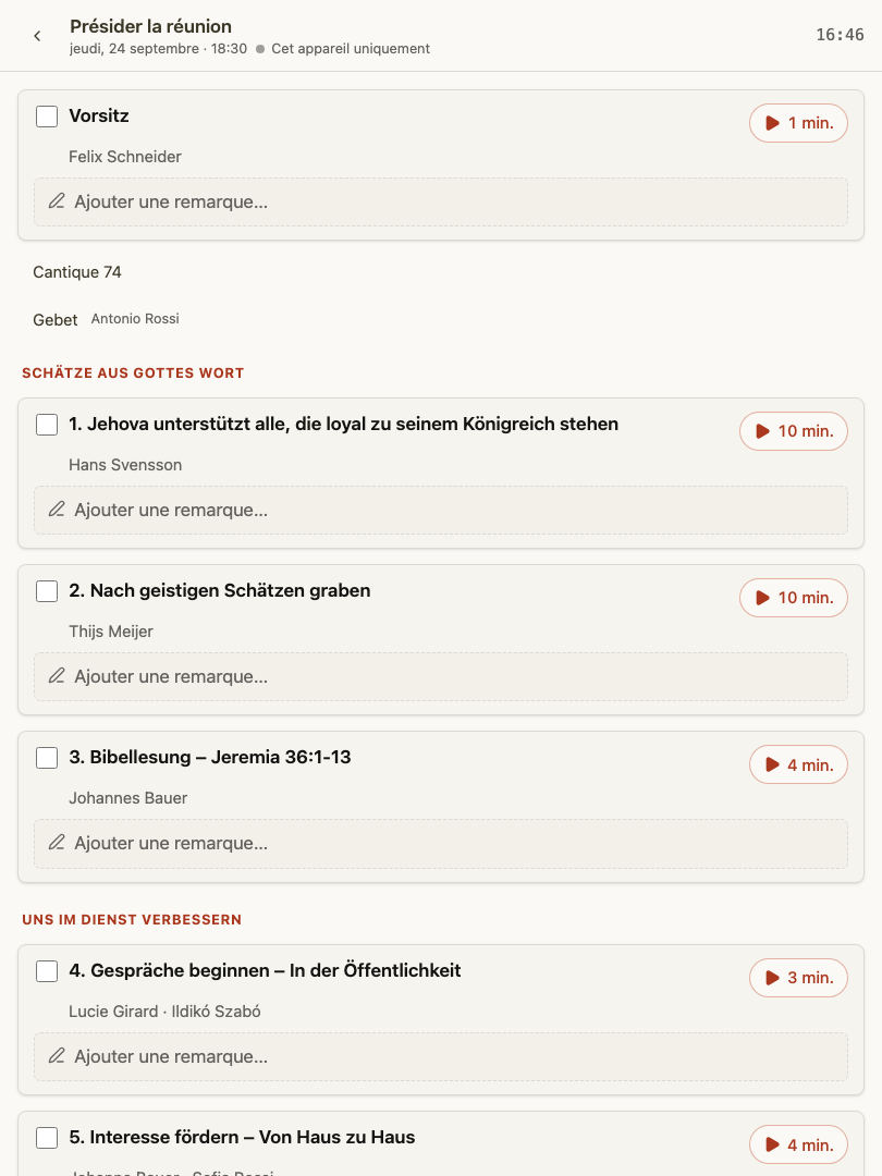 Notes du président