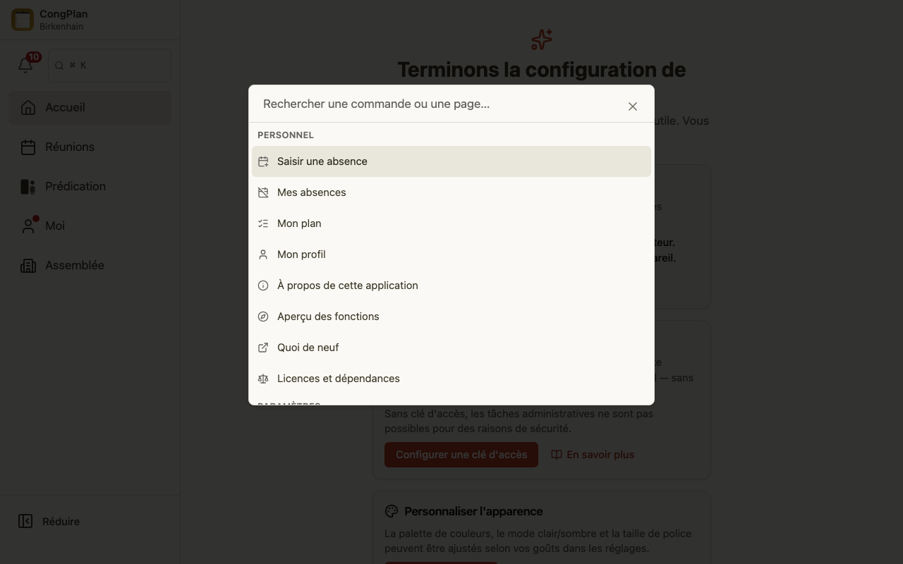 Palette de commandes