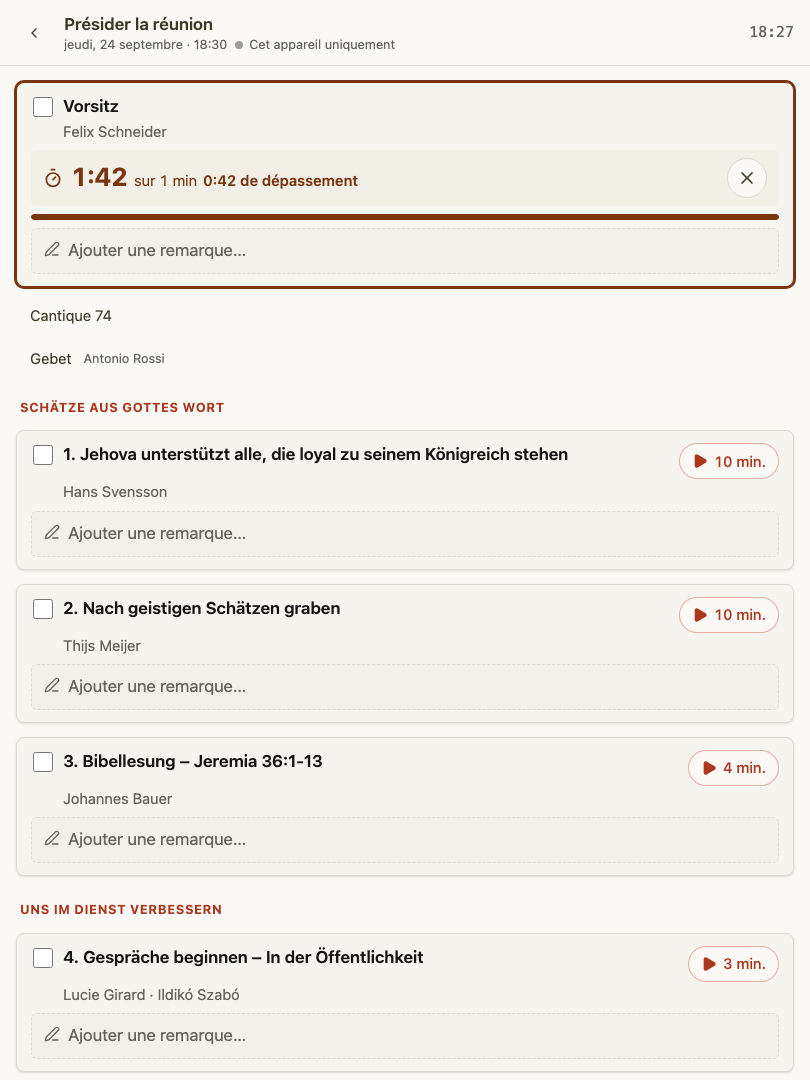 Le minuteur par partie