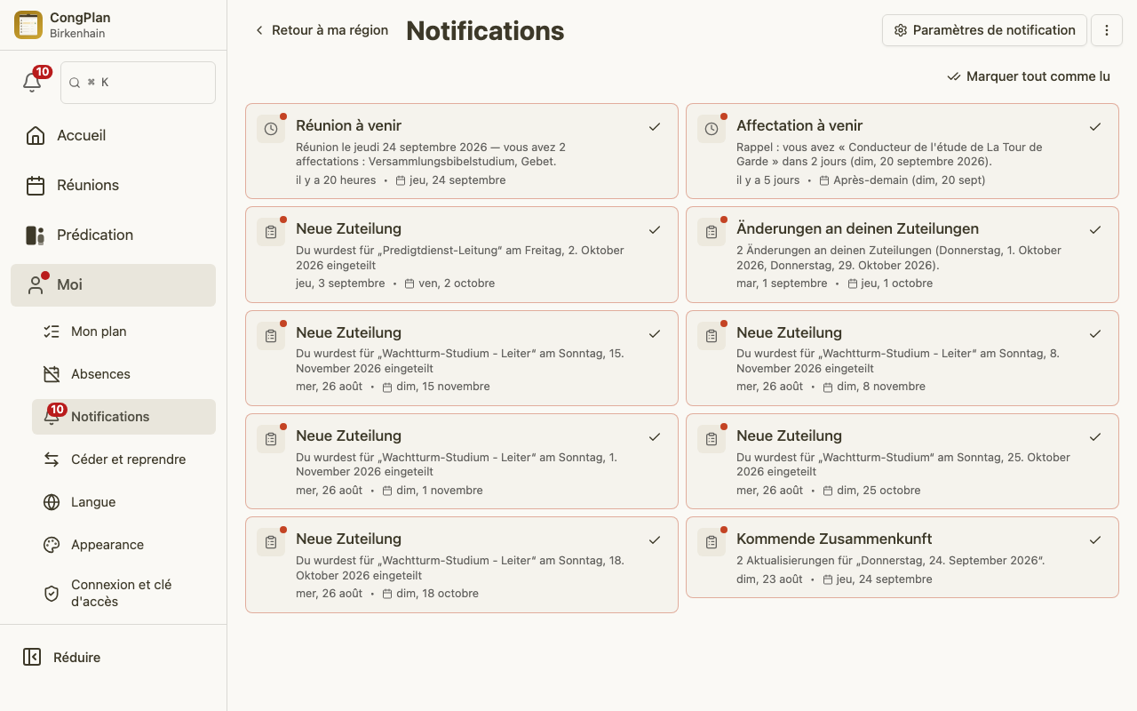 Centre de notifications