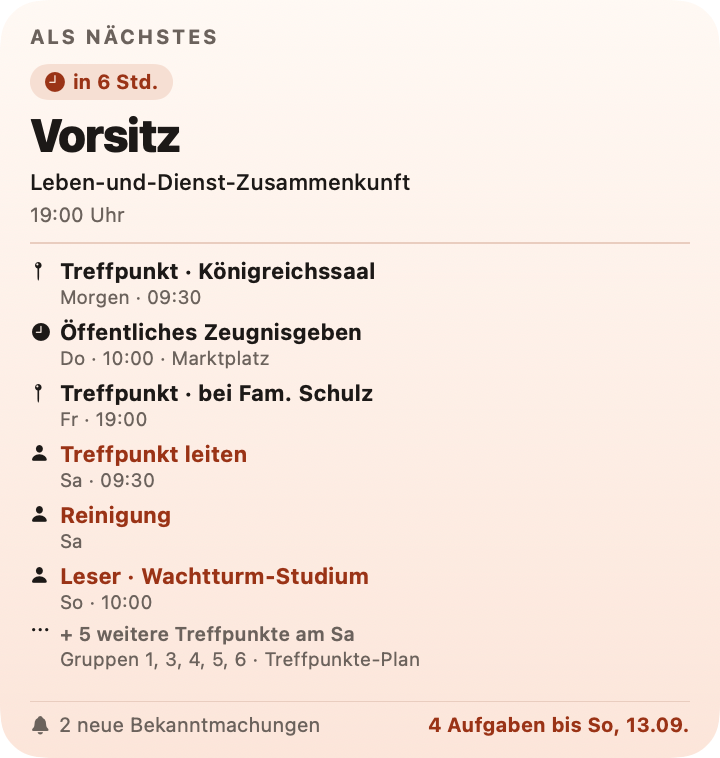 A Következik widget nagy méretben, hét sorral