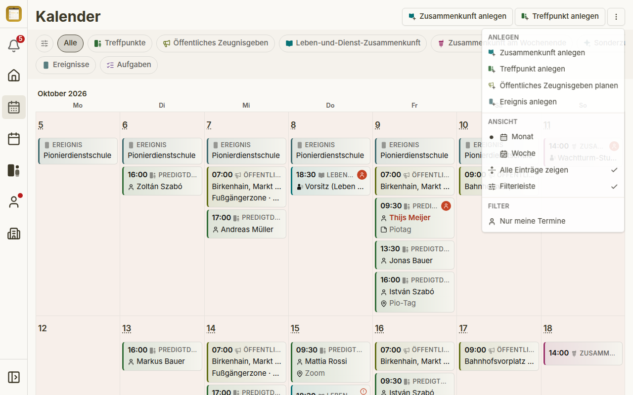 Menu di intestazione aperto con i gruppi Crea, Vista e Filtri
