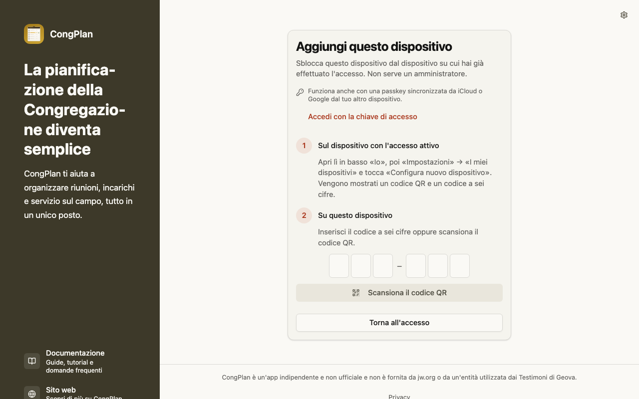 Pagina «Aggiungi questo dispositivo»